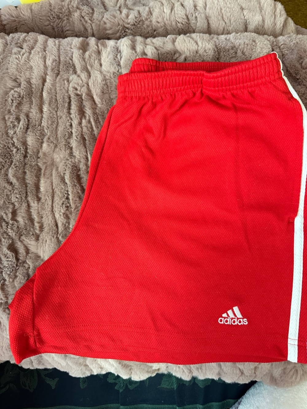 Adidas Women’s  Red Athletic Shorts with White Stripe